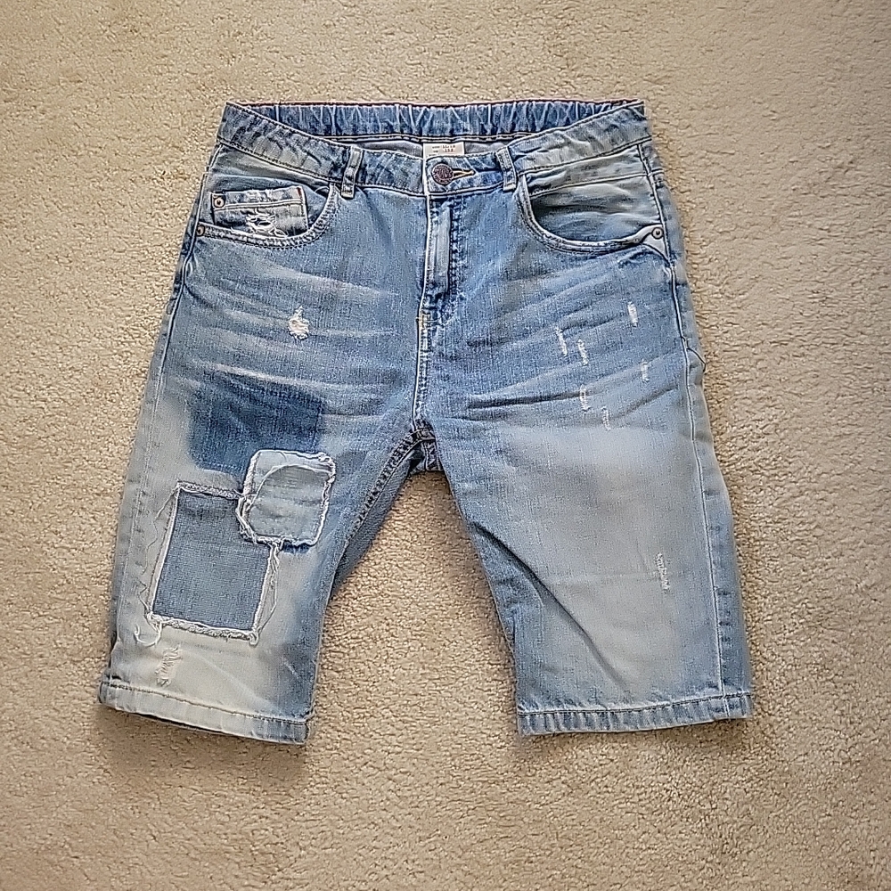 Zara Kids Denim Long Shorts with Pockets Sz 11/12 Distressed
